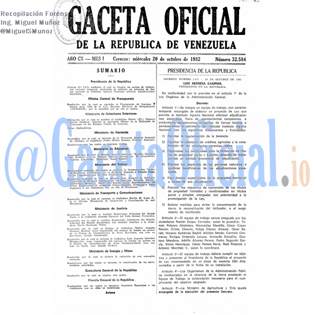 Gaceta Oficial 32584 del 20 Octubre 1982