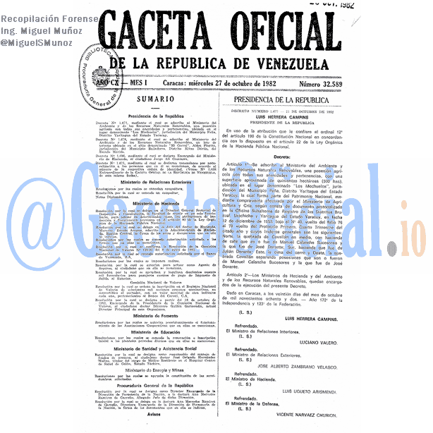 Gaceta Oficial 32589 del 27 Octubre 1982