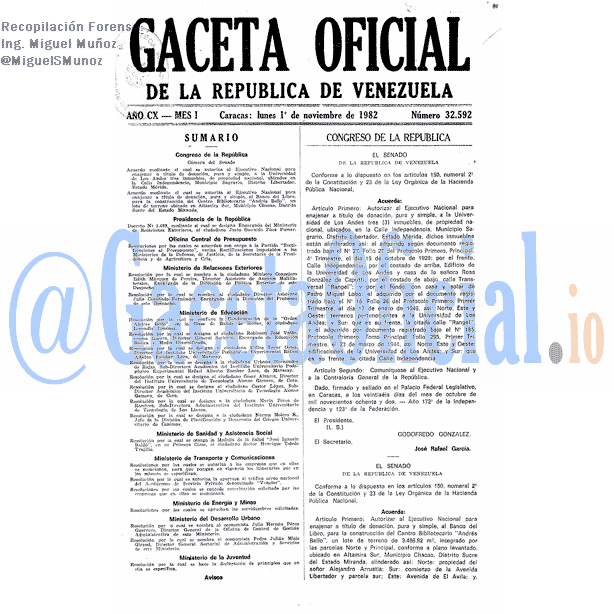 Gaceta Oficial 32592 del 1 Noviembre 1982