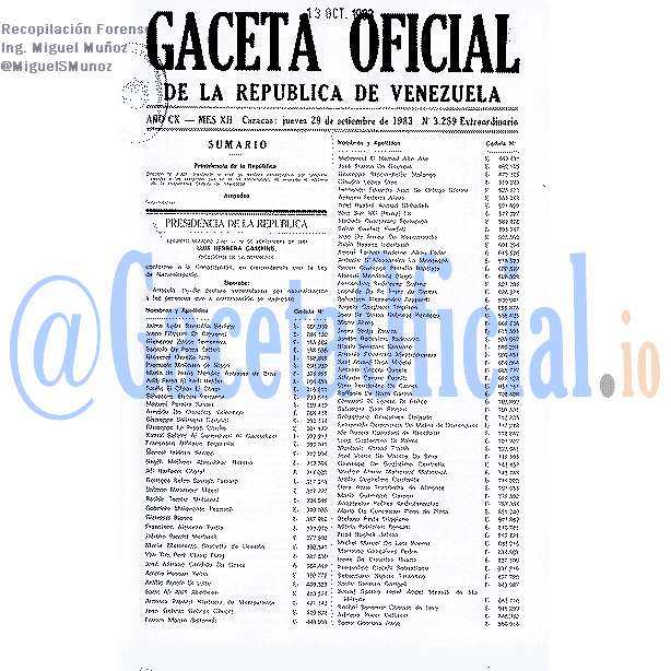 Gaceta Oficial 3259 del 29 Septiembre 1983