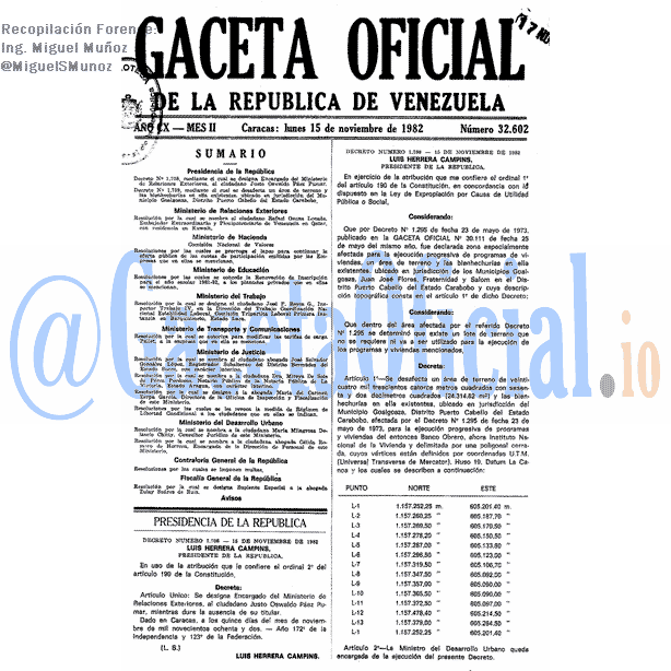 Gaceta Oficial 32602 del 15 Noviembre 1982