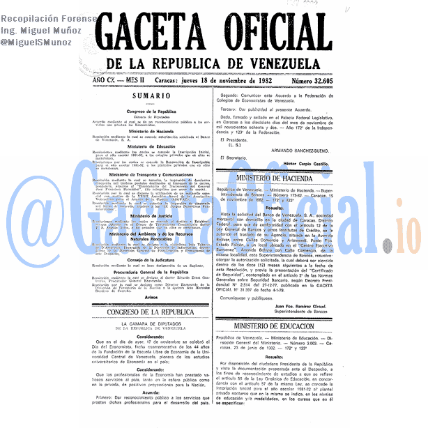 Gaceta Oficial 32605 del 18 Noviembre 1982