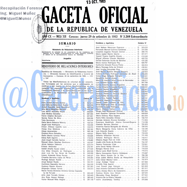 Gaceta Oficial 3260 del 29 Septiembre 1983