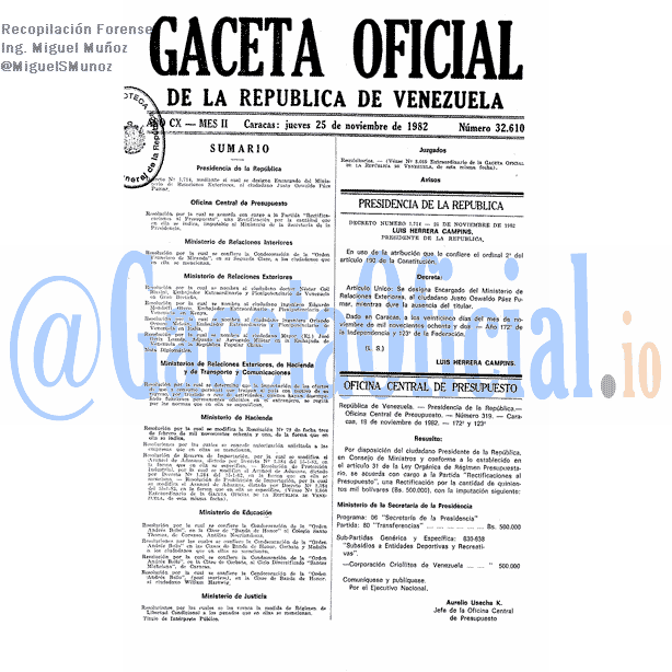 Gaceta Oficial 32610 del 25 Noviembre 1982