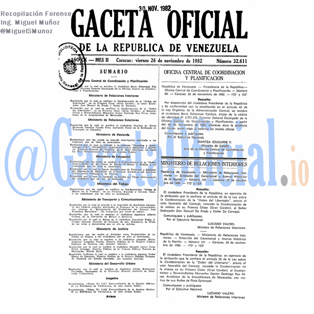 Gaceta Oficial 32611 del 26 Noviembre 1982