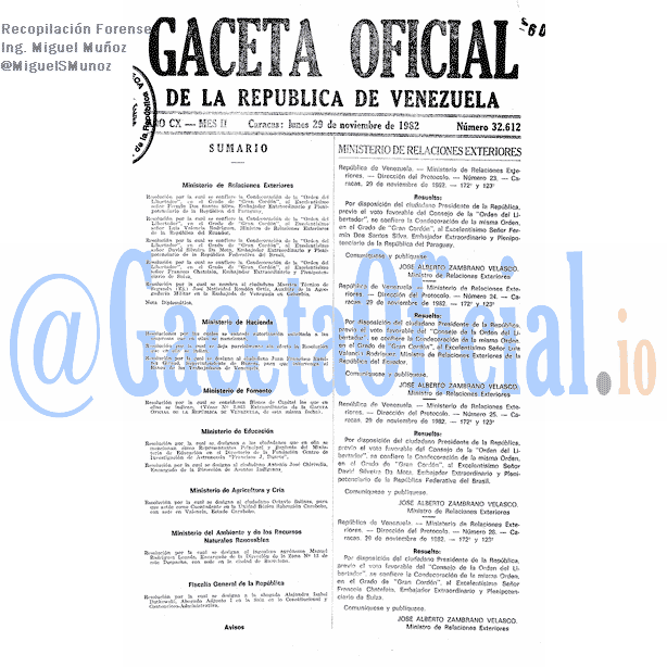 Gaceta Oficial 32612 del 29 Noviembre 1982