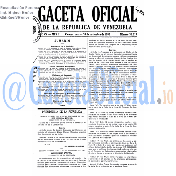 Gaceta Oficial 32613 del 30 Noviembre 1982