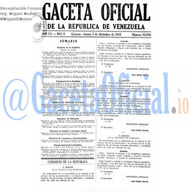 Gaceta Oficial 32616 del 3 Diciembre 1982
