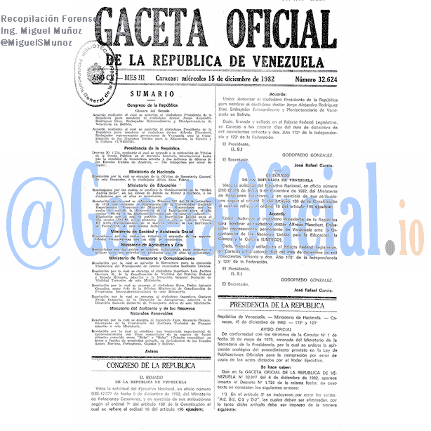 Gaceta Oficial 32624 del 15 Diciembre 1982