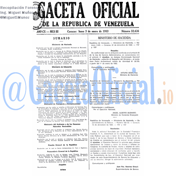 Gaceta Oficial 32636 del 3 Enero 1983