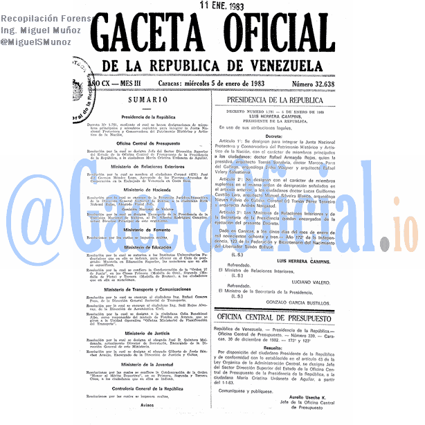 Gaceta Oficial 32638 del 5 Enero 1983