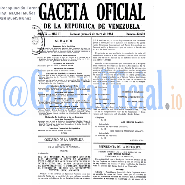 Gaceta Oficial 32639 del 6 Enero 1983