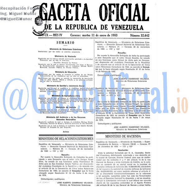 Gaceta Oficial 32642 del 11 Enero 1983