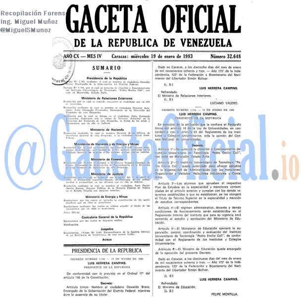 Gaceta Oficial 32648 del 19 Enero 1983