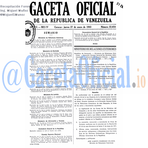 Gaceta Oficial 32654 del 27 Enero 1983