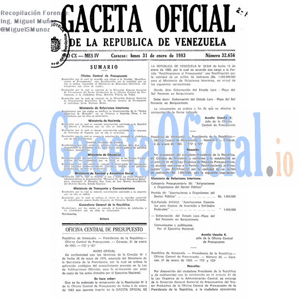 Gaceta Oficial 32656 del 31 Enero 1983