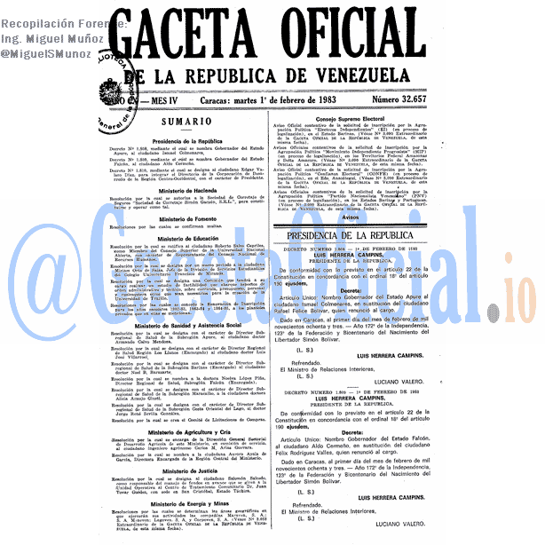 Gaceta Oficial 32657 del 1 Febrero 1983