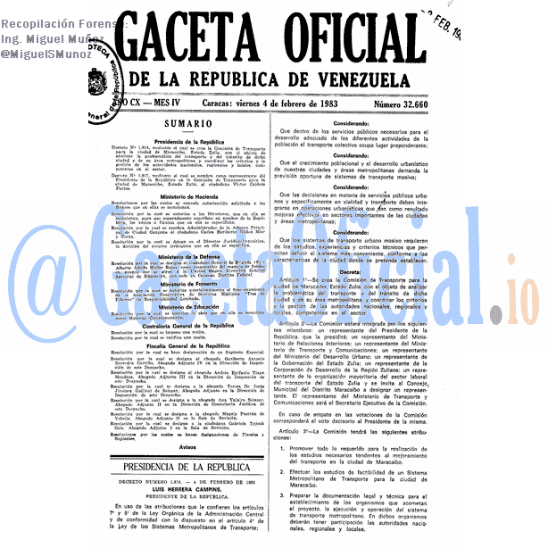 Gaceta Oficial 32660 del 4 Febrero 1983