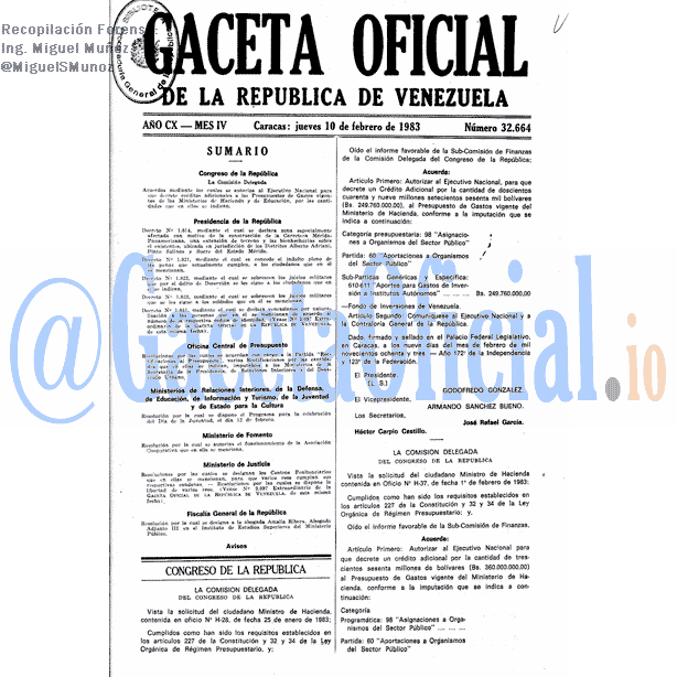 Gaceta Oficial 32664 del 10 Febrero 1983