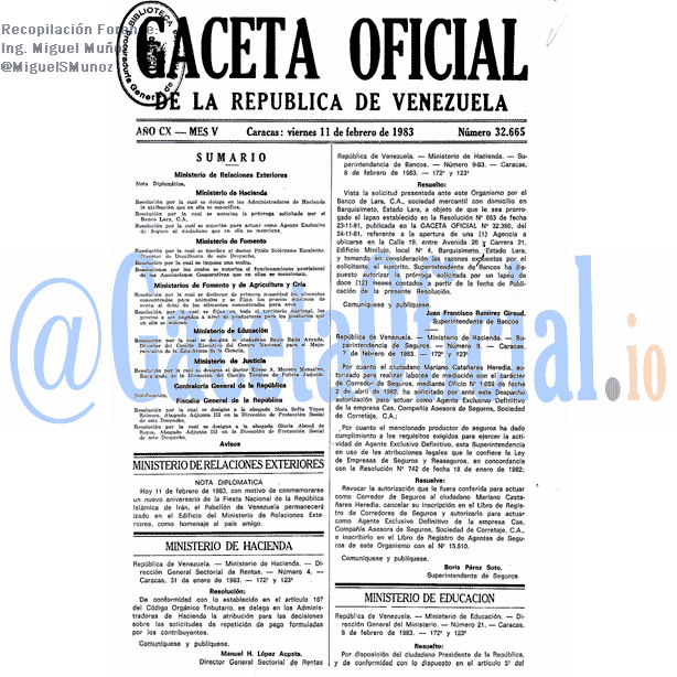 Gaceta Oficial 32665 del 11 Febrero 1983