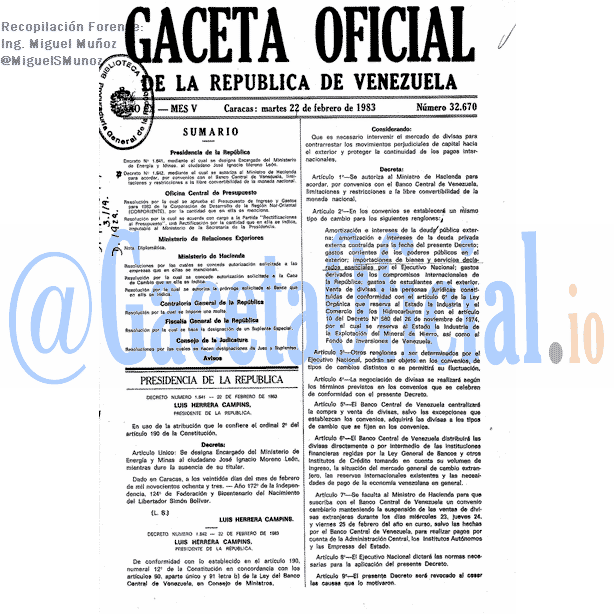 Gaceta Oficial 32670 del 22 Febrero 1983