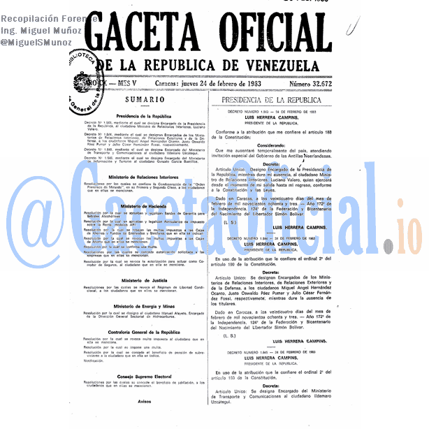 Gaceta Oficial 32672 del 24 Febrero 1983