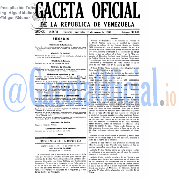 Gaceta Oficial 32686 del 16 Marzo 1983