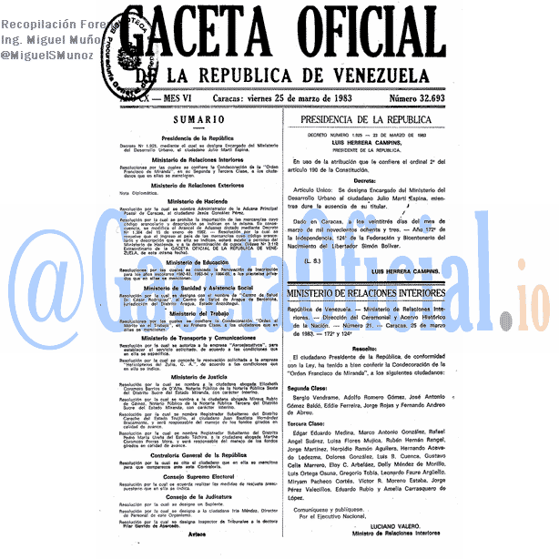 Gaceta Oficial 32693 del 25 Marzo 1983