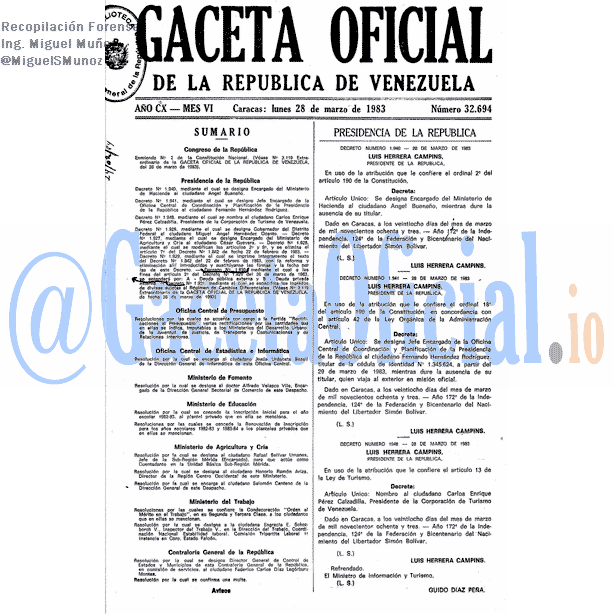 Gaceta Oficial 32694 del 28 Marzo 1983