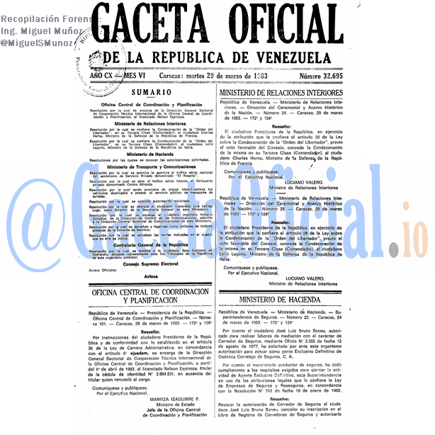 Gaceta Oficial 32695 del 29 Marzo 1983