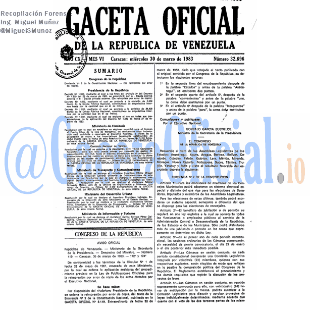 Gaceta Oficial 32696 del 30 Marzo 1983