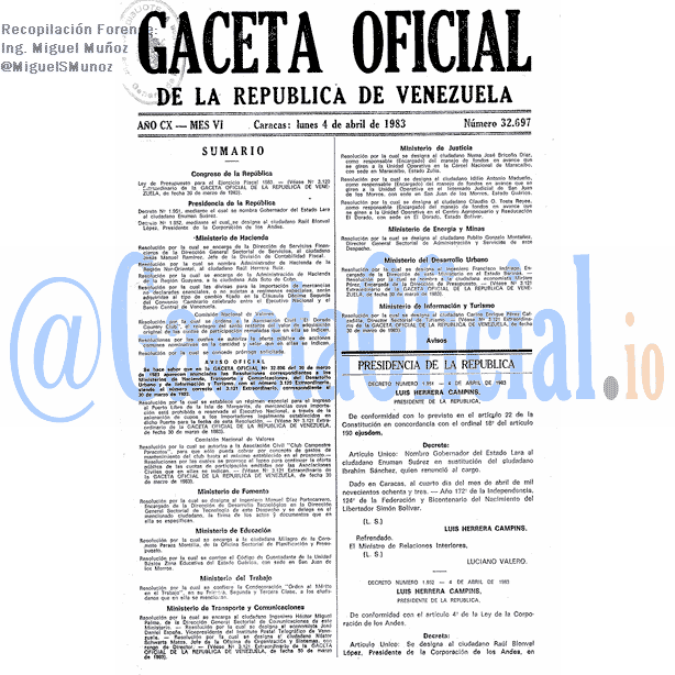 Gaceta Oficial 32697 del 4 Abril 1983