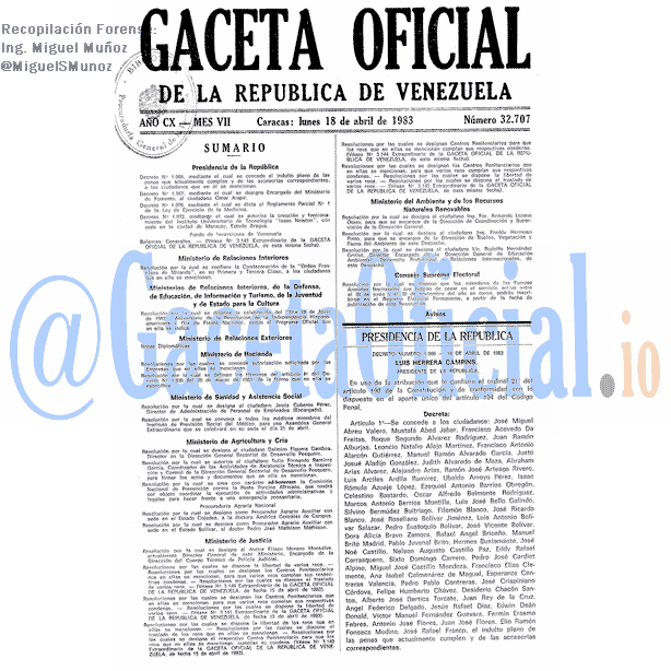 Gaceta Oficial 32707 del 18 Abril 1983