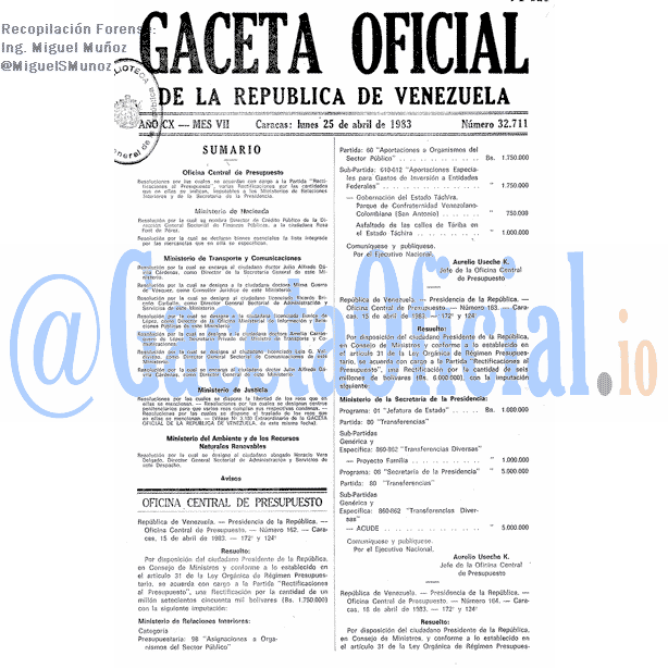 Gaceta Oficial 32711 del 25 Abril 1983