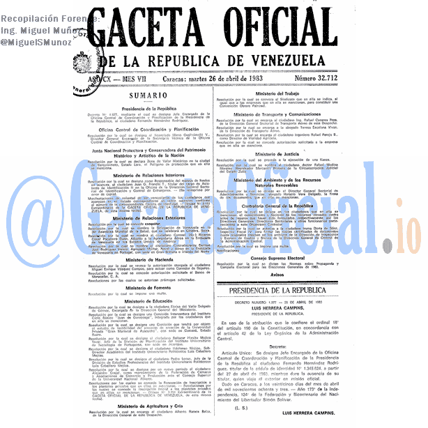 Gaceta Oficial 32712 del 26 Abril 1983