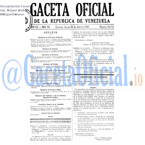 Gaceta Oficial 32714 del 28 Abril 1983
