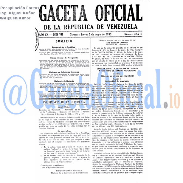 Gaceta Oficial 32719 del 5 Mayo 1983