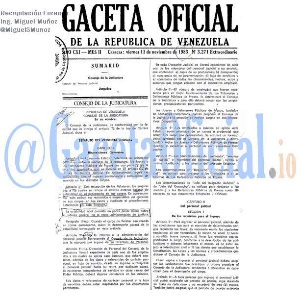 Gaceta Oficial 3271 del 11 Noviembre 1983