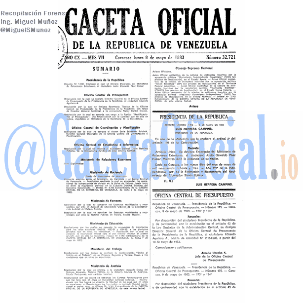 Gaceta Oficial 32721 del 9 Mayo 1983
