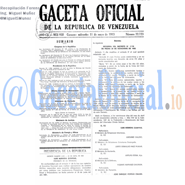 Gaceta Oficial 32723 del 11 Mayo 1983