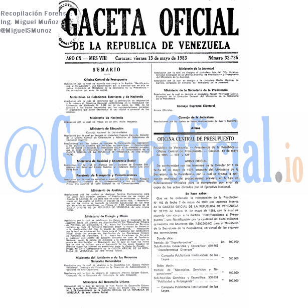 Gaceta Oficial 32725 del 13 Mayo 1983