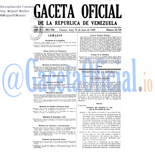 Gaceta Oficial 32726 del 16 Mayo 1983