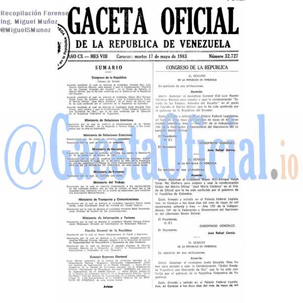 Gaceta Oficial 32727 del 17 Mayo 1983