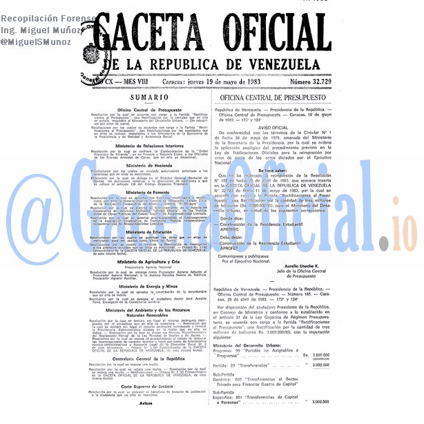Gaceta Oficial 32729 del 19 Mayo 1983