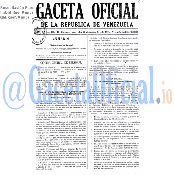 Gaceta Oficial 3272 del 16 Noviembre 1983