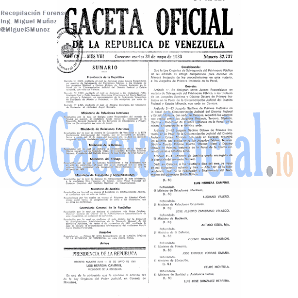 Gaceta Oficial 32737 del 31 Mayo 1983