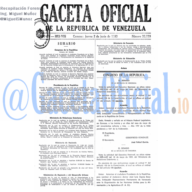Gaceta Oficial 32739 del 2 Junio 1983