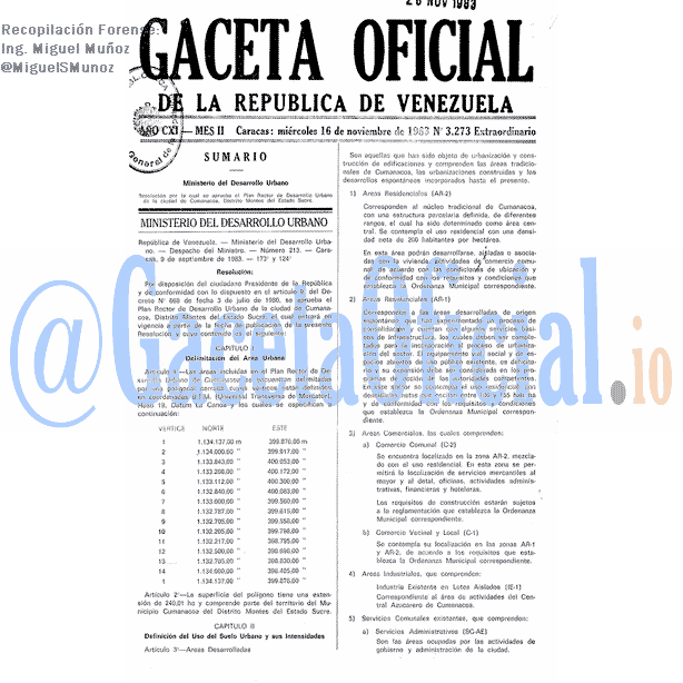 Gaceta Oficial 3273 del 16 Noviembre 1983