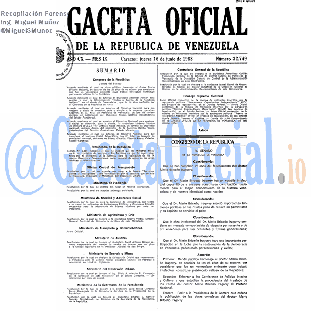 Gaceta Oficial 32749 del 16 Junio 1983