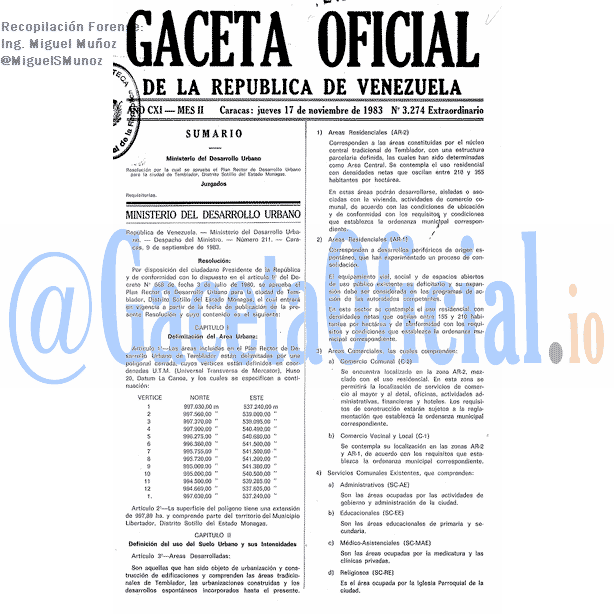 Gaceta Oficial 3274 del 17 Noviembre 1983